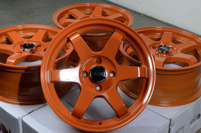 15" orange kudo wheels rims 4 lug mr2 scion xa xb miata civic accord integra
