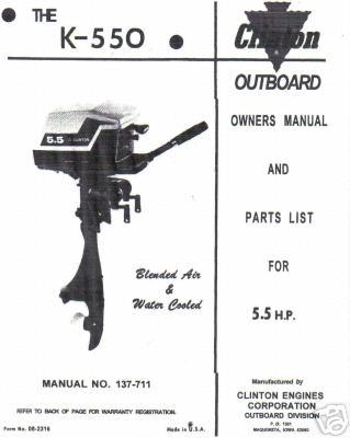 Clinton k550, parts list owners manual 5.5hp