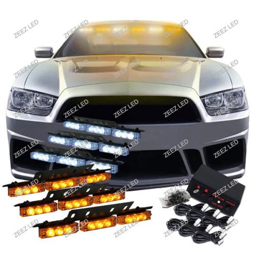 54 amber &amp; white led car truck emergency flashing warning flash strobe light c91