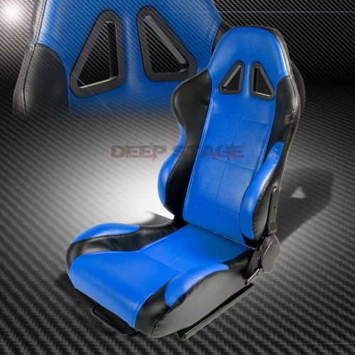 2 x blue/black pvc leather sports style racing seats+mounting slider driver side