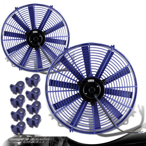 2x universal blue 16&#034; 1500 cfm 2250 rpm electric cooling pull slim radiator fan