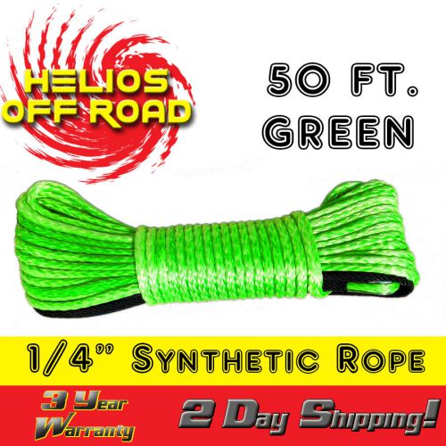 1/4&#034; x 50&#039; green synthetic winch line cable rope 7000+ lbs with sheath (atv utv)
