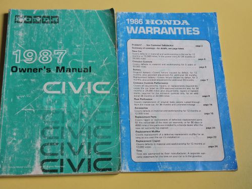 1987 honda civic owner&#039;s manual and 1986 warranties book