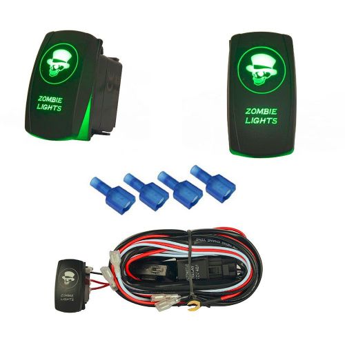 Wiring harness kit + green led zombie light 5 pin laser rocker switch relay fuse