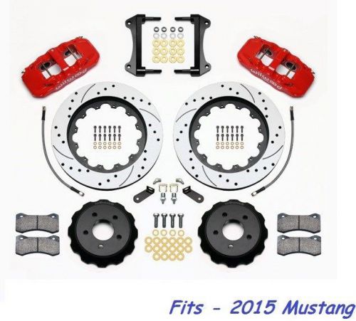 Wilwood aero6 front big brake kit fits 2015 ford mustang,15&#034;drilled rotors,red