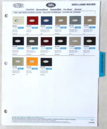2002 land rover dupont  color paint chip chart all models original