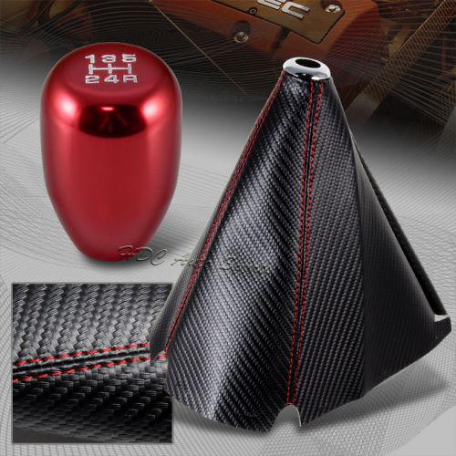 Jdm carbon style red stitch manual shift boot + type-r red 5-speed shifter knob