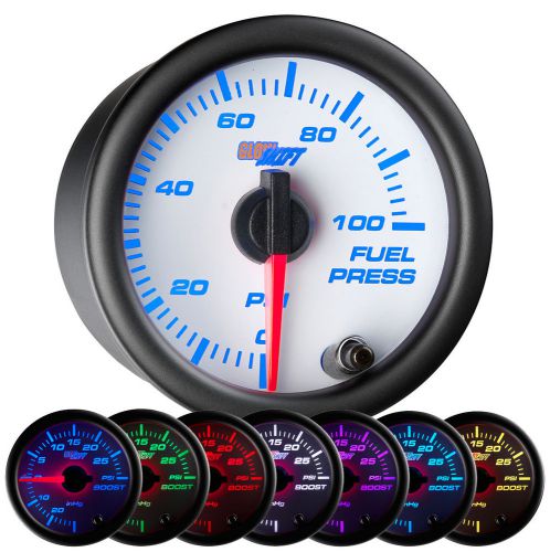2 1/16&#034; glowshift white 7 color led 0 - 100psi electrical fuel pressure gauge