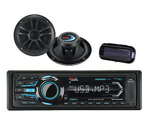 New mr1308uabk marine mp3 am/fm bluetooth stereo + black 6.5&#034; speakers + cover