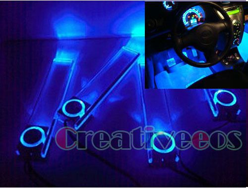 4in1 set car charge 12v led interior decoration floor light atmosphere lamp blue