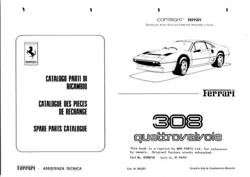 Ferrari spare parts catalogue 308 qv