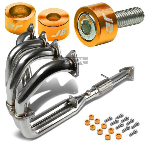 J2 for h22 bb1 stainless flex exhaust manifold header+gold washer cup bolts
