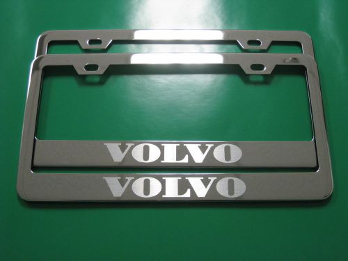 (2) brand new &#034; volvo &#034; chrome metal license plate frame