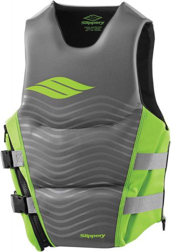 New slippery array mens side entry neoprene life vest, gray/neon green, small/sm