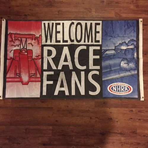 &#034; welcome race fans&#034; polyester flag ~ 35&#034; x 62&#034;