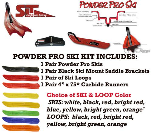 Ski-doo 2001-03 ck3 chassis slp powder pro skis, loops, mounts 4&#034; carbides