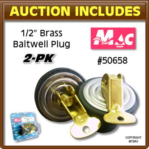 Mac brass deck livewell baitwell plug - 1/2" (2-pack)
