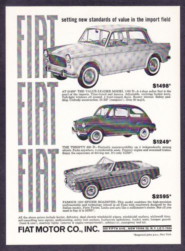 1963 fiat 1100 d sedan 600 d coupe 1200 spider roadster photo vintage print ad