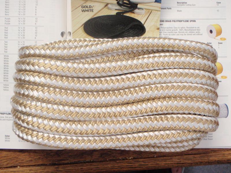 Dock line 1/2x25ft double braid gold white 40041 spliced boat dockline nylon