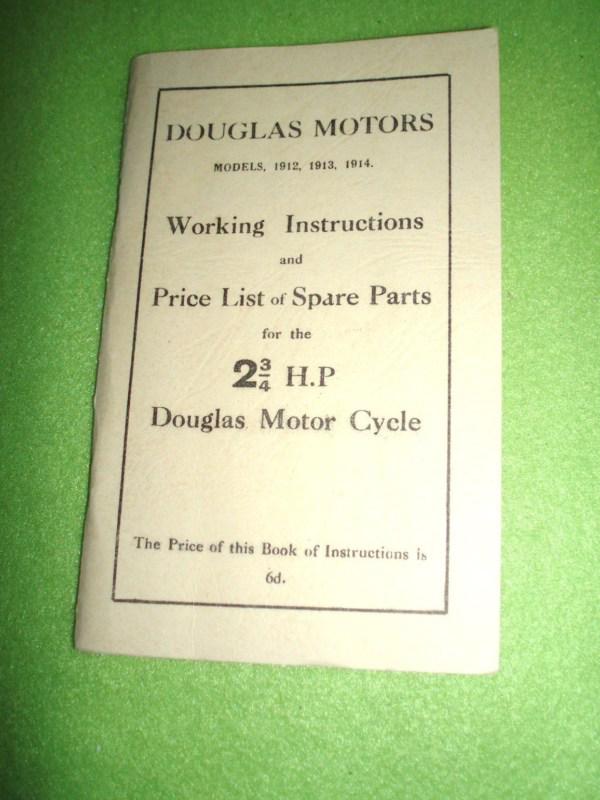 Douglas motorcycle 2 3/4 hp models 1912 1913 1914 instruction & parts manual