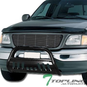 Topline Autopart Polished Stainless Steel Bull Bar Brush Push Front Bumper Grill Grille Guard With Skid Plate For 1997-2003 Ford F150 F250 2004 Heritage 1997-2002 Expedition