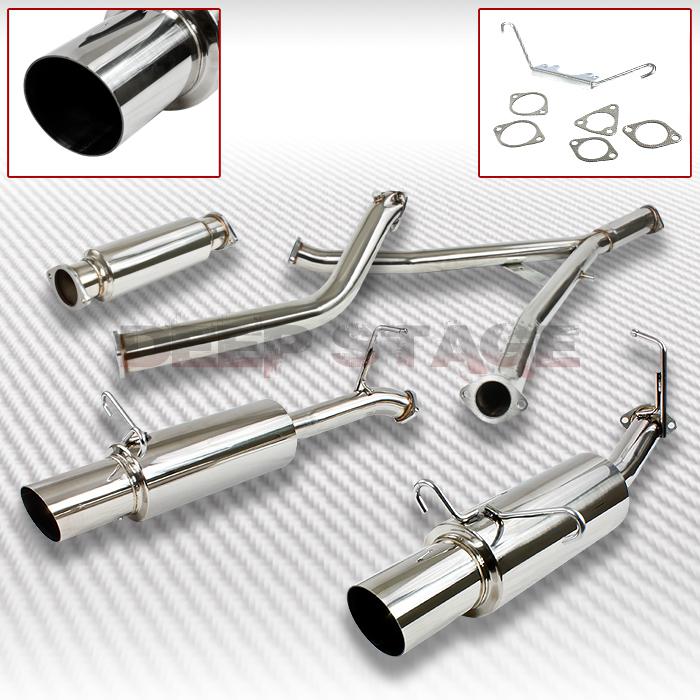 Stainless dual turbo cat back exhaust 4" tip muffler 86-91 mazda rx-7 fc3s 13b