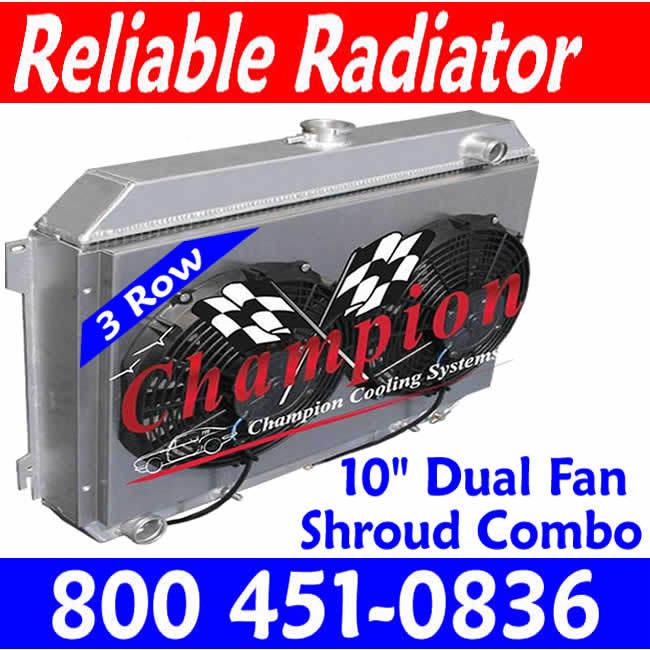 Plymouth gtx belvedere champion radiator 3 row aluminum shroud / fan combo 