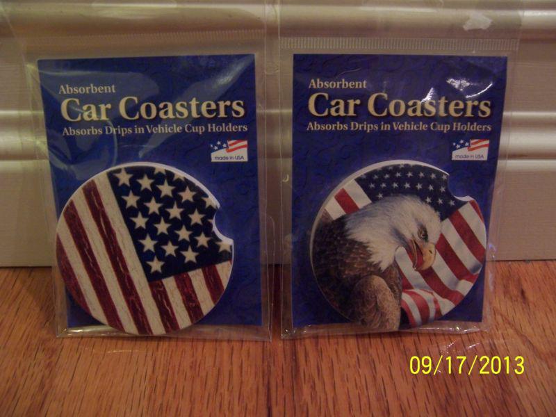 Nip counter art set of 2 absorbent car coasters old glory eagle flag made in usa