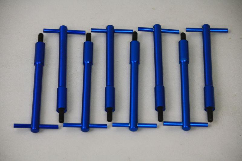 8 chevy sbc valve cover blue anodized aluminum t handle kit bolts t-bar 1/4-20