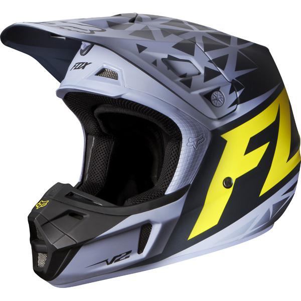 2014 new fox racing v2 given grey/yellow helmet motocross sx mx atv off road