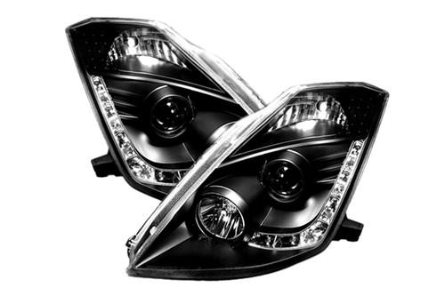 Spyder n350z02hiddrl black clear projector headlights head light w leds
