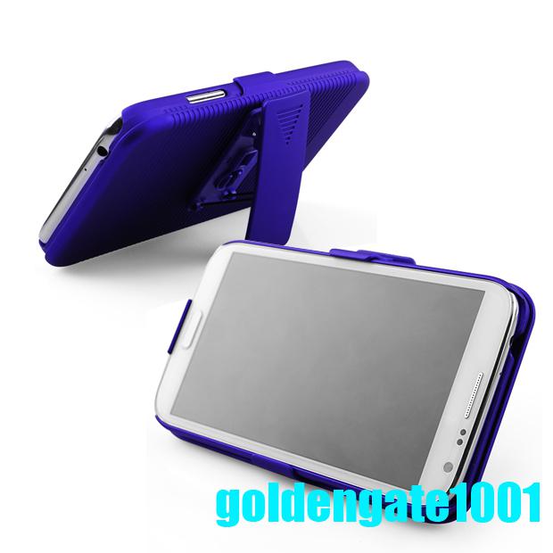 Shell purple hard stand phone case cover belt clip  kickstand for samsung n7100 