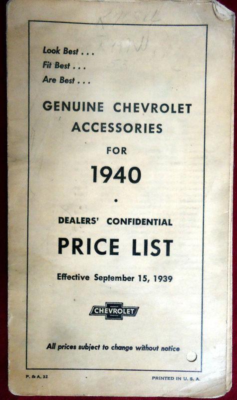1940 chevrolet dealers accessories & parts list 