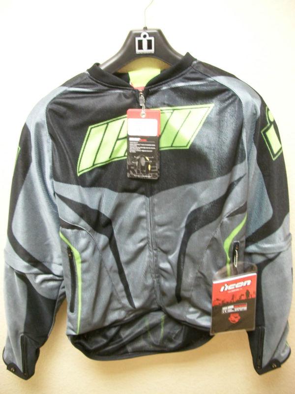 Icon hooligan street jersey motorcycle riding jacket green/black men's med new