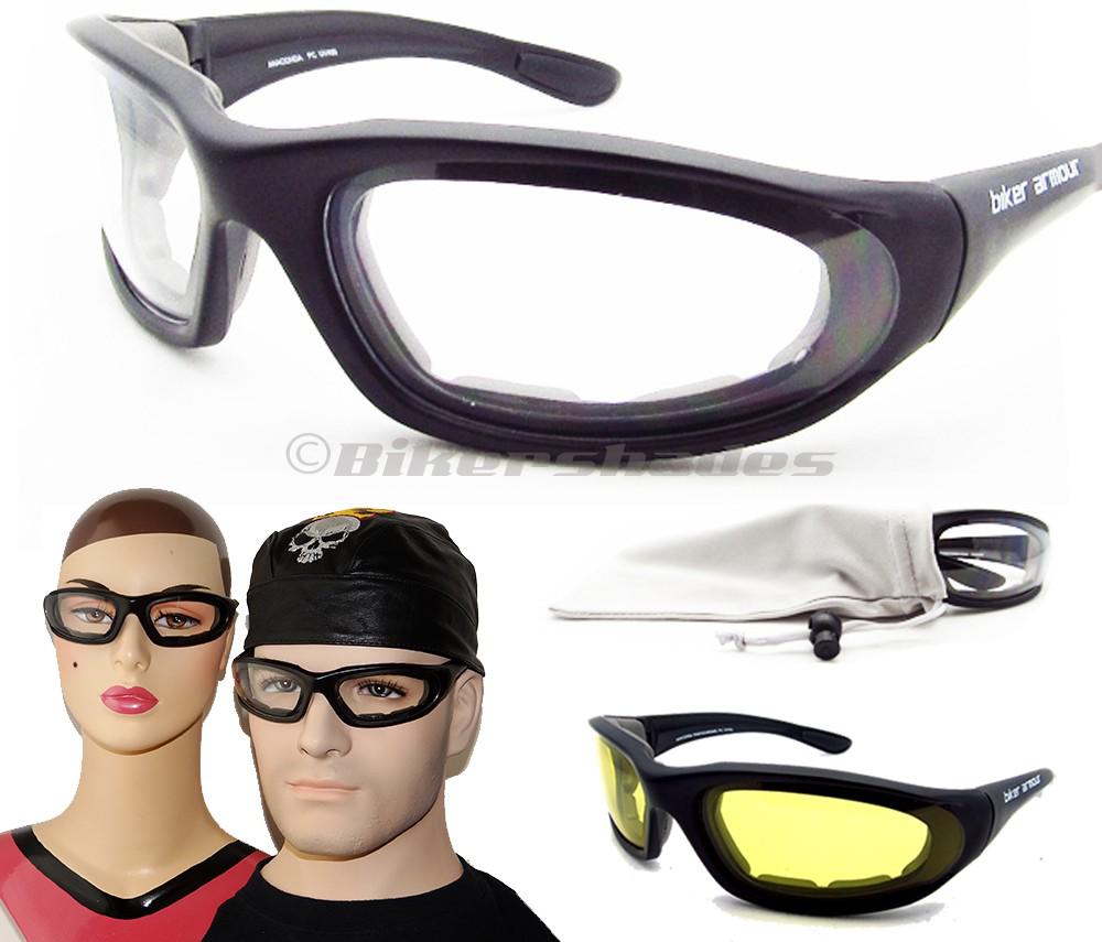 Motorcycle sunglasses available from smoke, clear, yellow or hd high definition