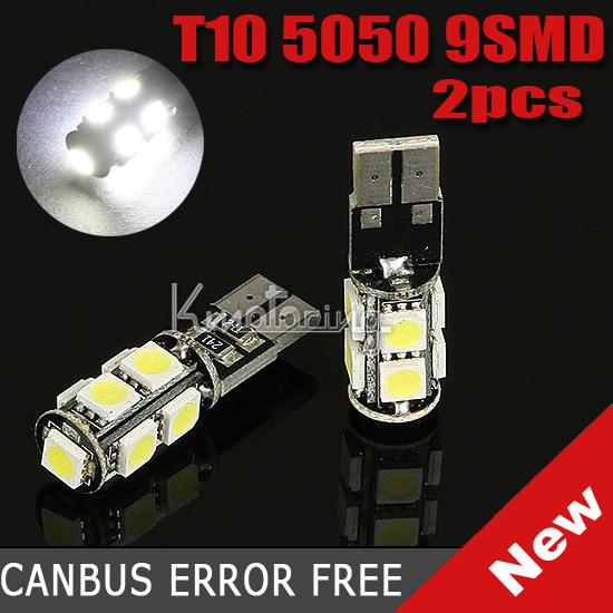 Two t10 5050 9led smd canbus error free car turn/tail bulbs white light 12v