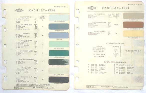 1954 cadillac acme proxlin color paint chip chart all models original 