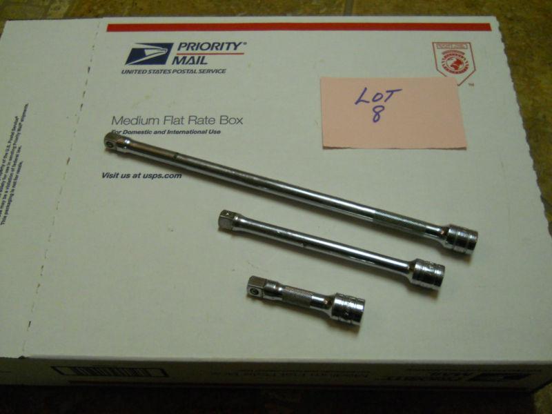 Vintage/modern snap-on 3/8" drive 3 pc socket extension set 1" to 8" good used