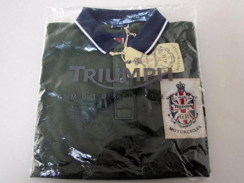 New triumph 110th anniversary polo shirt, medium, green, new in packaging