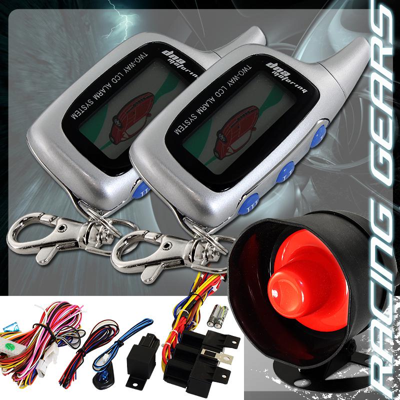 2 way anti-theft siren alarm system remote engine start silver lcd controller