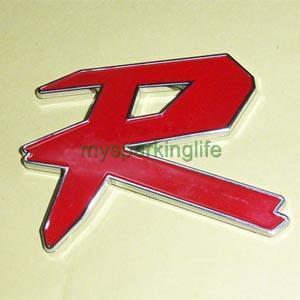 Car chrome badge emblem sticker "r" red racing 3d logo