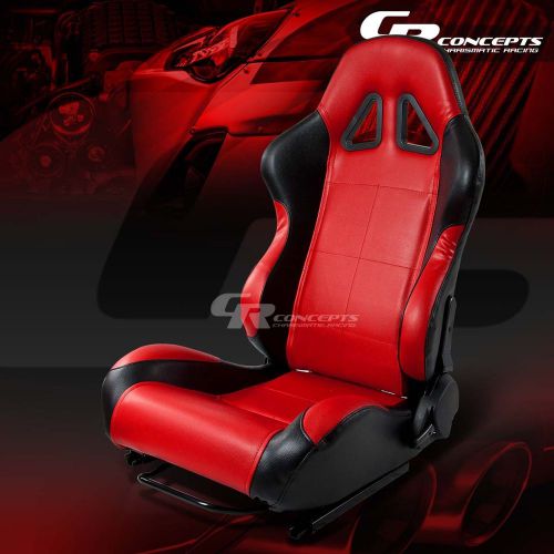 2 x red/black pvc leather sports racing seats+mounting slider driver left side
