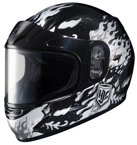 Hjc cl-y sn flame face youth snowmobile helmet black/silver/white