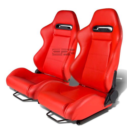 Type-r red pvc leather l&amp;r sports racing seats+universal slider rails left+right