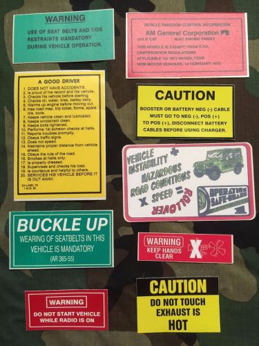 9 different military truck jeep mutt  m151 a1 a2 label sticker pack