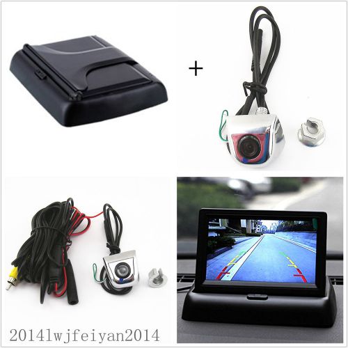 Car rear view reverse parking license screw camera+4.3&#034; foldable display monitor
