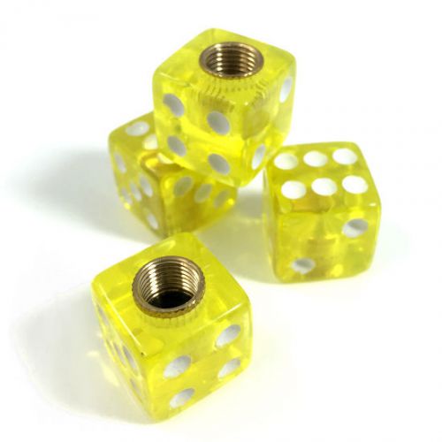 4 premium clear yellow dice tire/wheel air stem valve caps for car-truck-hot rod