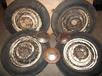1929 1930 1931 chevrolet set of (4) wire spoke 17" wheels with tires and hubcaps