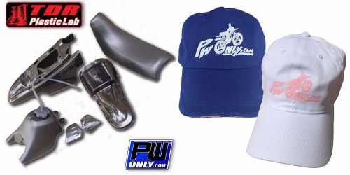 Pw50 pw 50 yamaha black fender plastic kit, black seat &amp; tank, free pw hat