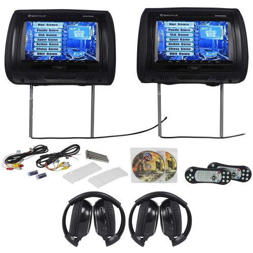 Rockville rtsvd961-bk 9” black touchscreen dvd/hdmi headrest monitors+headphones